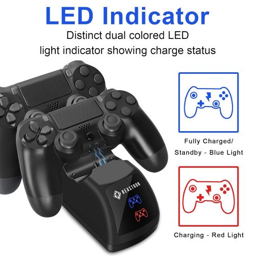  [아마존베스트]Beastron Dual USB Charger Station Dock for Sony PS4 Controller, Dual Charging Back Stand Docking Station with LED Light Indicator, Compatible with Playstation 4 PS4, Black