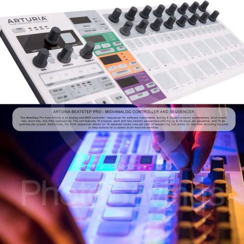  Photo Savings Arturia BeatStep Pro MIDIAnalog Controller & Sequencer and Basic Bundle wResident Audio R100 Pro Stereo Headphones + MIDI Cable + Fibertique Cloth