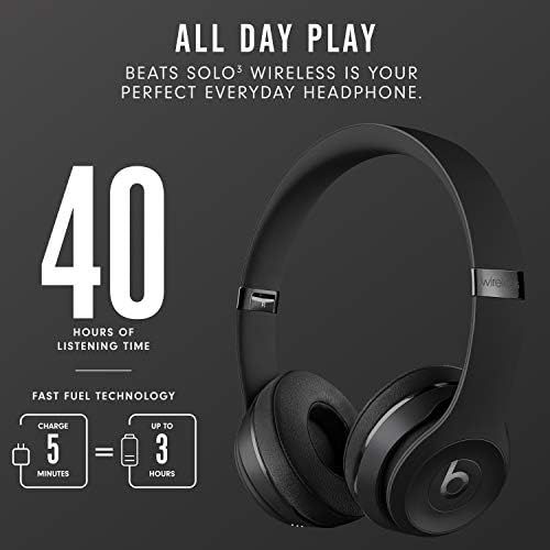 비츠 Beats Solo3 Wireless On-Ear Headphones - Apple W1 Headphone Chip, Class 1 Bluetooth, 40 Hours Of Listening Time - Black (Latest Model)