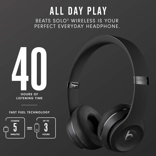 비츠 Beats Solo3 Wireless On-Ear Headphones - Apple W1 Headphone Chip, Class 1 Bluetooth, 40 Hours Of Listening Time - Black (Latest Model)