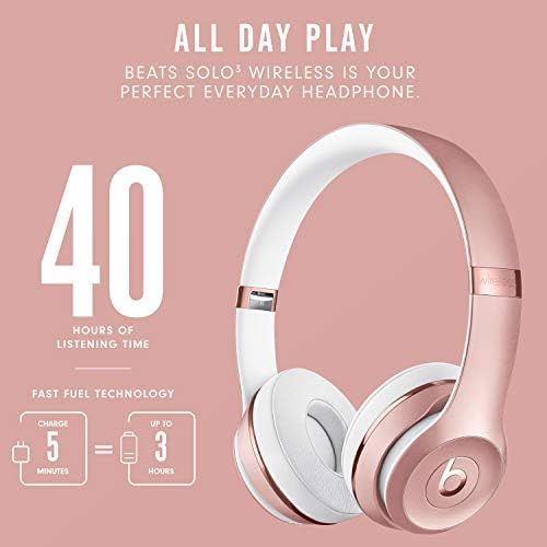 비츠 Beats Solo3 Wireless On-Ear Headphones - Apple W1 Headphone Chip, Class 1 Bluetooth, 40 Hours Of Listening Time - Rose Gold (Latest Model)