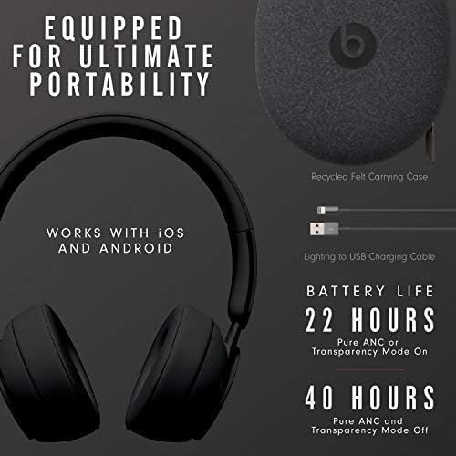 비츠 Beats Solo Pro Wireless Noise Cancelling On-Ear Headphones - Apple H1 HeadphoneChip, Class 1 Bluetooth, Active Noise Cancelling, Transparency, 22 Hours OfListening Time - Black