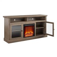 Beaumont Lane Electric Fireplace Heater TV Stand Console with Glass Door Storage, for TVs up to 65, in Rustic Oak