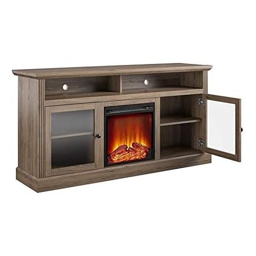  Beaumont Lane Electric Fireplace Heater TV Stand Console with Glass Door Storage, for TVs up to 65, in Rustic Oak
