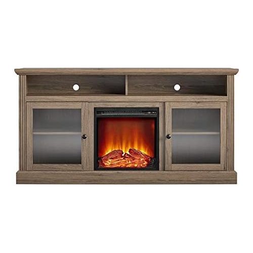  Beaumont Lane Electric Fireplace Heater TV Stand Console with Glass Door Storage, for TVs up to 65, in Rustic Oak