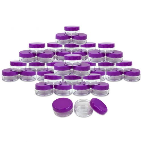  Beauticom 5G/5ML Round Clear Jars with Purple Lids for Makeup, Lotion, Creams, Eyeshadow, Cosmetic Product Samples - BPA Free (Quantity: 500 Pieces)