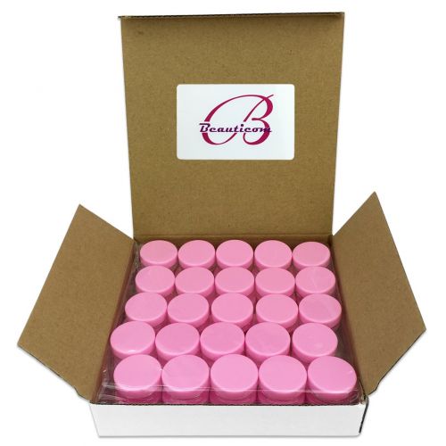  Beauticom 3G/3ML Round Clear Jars with Pink Lids for Acrylic Powder, Rhinestones, Charms and Other Nail Accessories - BPA Free (Quantity: 1000 Pieces)