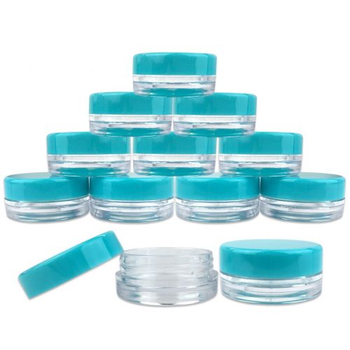  (Quantity: 500 Pieces) Beauticom 3G/3ML Round Clear Jars with TEAL Sky Blue Lids for Scrubs, Oils, Toner, Salves, Creams, Lotions, Makeup Samples, Lip Balms - BPA Free