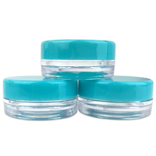  (Quantity: 500 Pieces) Beauticom 3G/3ML Round Clear Jars with TEAL Sky Blue Lids for Scrubs, Oils, Toner, Salves, Creams, Lotions, Makeup Samples, Lip Balms - BPA Free