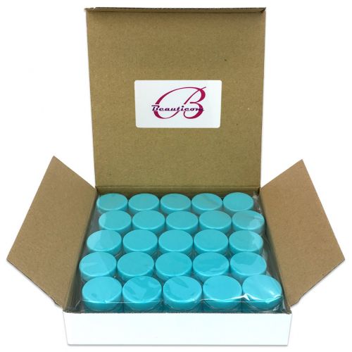  (Quantity: 500 Pieces) Beauticom 3G/3ML Round Clear Jars with TEAL Sky Blue Lids for Scrubs, Oils, Toner, Salves, Creams, Lotions, Makeup Samples, Lip Balms - BPA Free