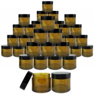 Beauticom 180 Pieces 30G/30ML(1 Oz) Thick Wall Round AMBER Plastic Container Jars with Black Flat Top Lids - Leak-Proof Jar - BPA Free