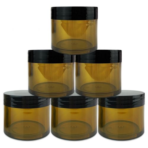  Beauticom 180 Pieces 30G/30ML(1 Oz) Thick Wall Round AMBER Plastic Container Jars with Black Flat Top Lids - Leak-Proof Jar - BPA Free