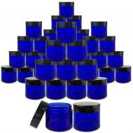 Beauticom 180 Pieces 30G/30ML(1 Oz) Thick Wall Round COBALT BLUE Plastic Container Jars with Black Flat Top Lids - Leak-Proof Jar - BPA Free