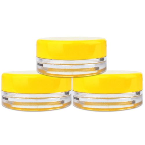  Beauticom 3 Gram / 3 ML (Quantity: 1000 Pieces) Round Acrylic Small Sample Jar Containers with Yellow Lids for Makeup Beauty Cosmetics Lotion Salves Scrubs Ointments