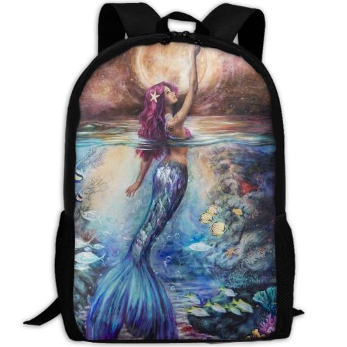  Beautiful Mermaid Under Moonlight Unique Outdoor Shoulders Bag Fabric Backpack Multipurpose Daypacks For Adult