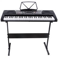 Beautifulwoman Electric digital piano organ with stand black music electronic keyboard 61 key