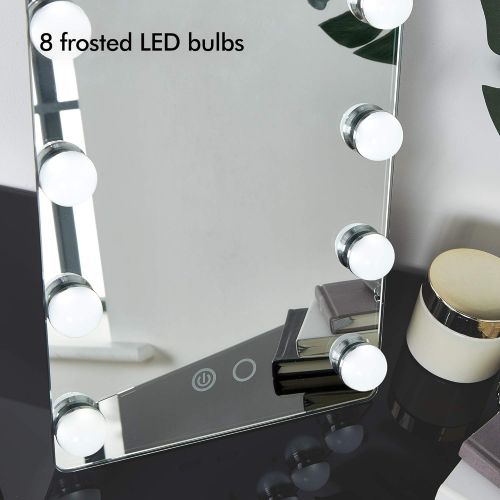  Beautify Lighted Vanity Mirror with 8X Dimmable White LED Bulbs with Touch Screen, Hollywood Style Makeup Cosmetic Tilted Mirror and Black Stand