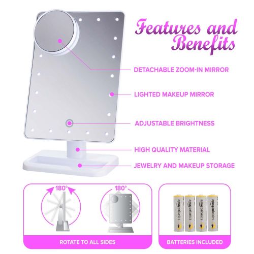  Beautify Beauties Lighted Makeup Mirror Makeup and Vanity Mirror - LED Operated (White) with Detachable 10X Magnifying Mirror