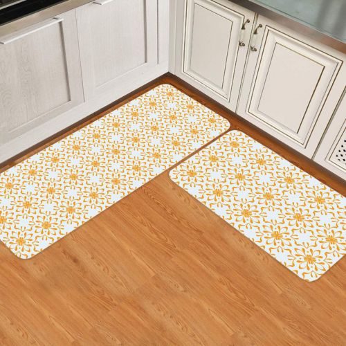  Beauty Decor 2 Piece Non-Slip Kitchen Mat Runner Rug Set Floral Doormat Area Rugs Abstract Lines Geometric Petals 19.7x31.5+19.7x47.2