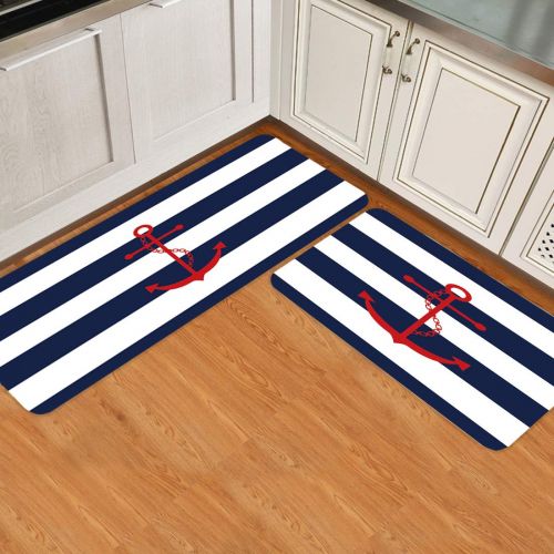  Beauty Decor 2 Piece Non-Slip Kitchen Mat Runner Rug Set Striped Doormat Area Rugs Nautical Marine Ship Coastal Decor 23.6x35.4+23.6x70.9