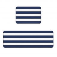 Beauty Decor Simple Decor 2 Piece Non-Slip Kitchen Mat Runner Rug Set Doormat Area Rugs Modern Stripes Navy Blue White 19.7x31.5inch+19.7x63inch