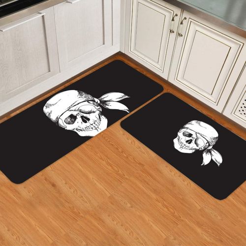  Beauty Decor Nautical Decor 2 Piece Non-Slip Kitchen Mat Runner Rug Set Doormat Area Rugs Pirate Skull with Hat 19.7x31.5inch+19.7x47.2inch