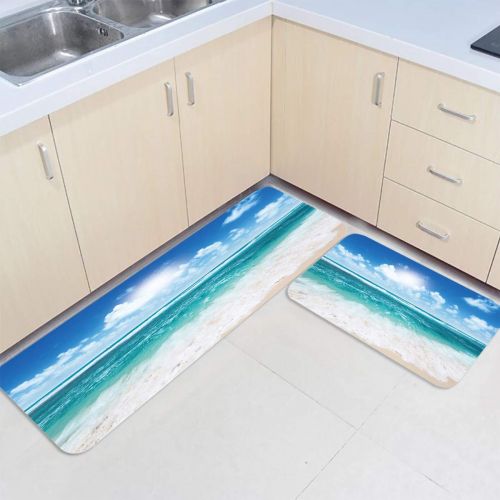  Beauty Decor 2 Piece Non-Slip Kitchen Mat Runner Rug Set Ocean Doormat Area Rugs Blue Sky Tropical Seascape Picture 19.7x31.5+19.7x63