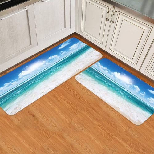  Beauty Decor 2 Piece Non-Slip Kitchen Mat Runner Rug Set Ocean Doormat Area Rugs Blue Sky Tropical Seascape Picture 19.7x31.5+19.7x63