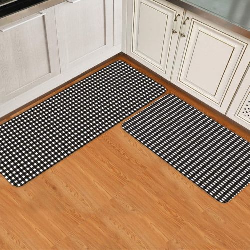  Beauty Decor 2 Piece Non-Slip Kitchen Mat Runner Rug Set Geometric Doormat Area Rugs Classic Black White Buffalo Check Plaid 19.7x31.5+19.7x63