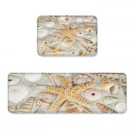 Beauty Decor 2 Piece Non-Slip Kitchen Mat Runner Rug Set Beach Doormat Area Rugs Seashells and Starfish with Sand Ocean Marine Life Theme 19.7x31.5+19.7x47.2