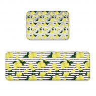 Beauty Decor Fruit 2 Piece Non-Slip Kitchen Mat Runner Rug Set Doormat Area Rugs Lemon Pattern on Black White Striped Background 15.7x23.6inch+15.7x47.2inch