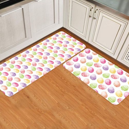  Beauty Decor 2 Piece Non-Slip Kitchen Mat Runner Rug Set Easter Day Doormat Area Rugs Colorful Eggs Watercolor Style 19.7x31.5+19.7x47.2