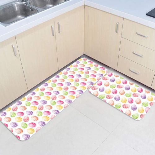  Beauty Decor 2 Piece Non-Slip Kitchen Mat Runner Rug Set Easter Day Doormat Area Rugs Colorful Eggs Watercolor Style 19.7x31.5+19.7x47.2