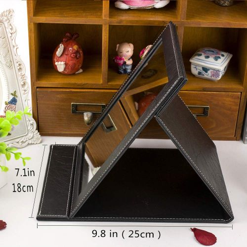  Beauty Mirror Size9.8-7.1 in, Portable Folding Vanity Makeup Mirror with Stand for Beauty Handheld Mirrors, Slim PU Leather, Famiry Portable Folding Mirror for Making Up, Desktop Folding Mirror,