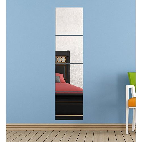  Beauty4U Full Length Tall Mirror Tiles - 12 Inch x 4Pcs Frameless Wall Mirror Set HD Vanity Make Up Mirror for Wall Decor