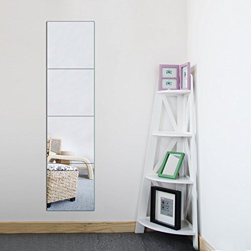  Beauty4U Full Length Tall Mirror Tiles - 12 Inch x 4Pcs Frameless Wall Mirror Set HD Vanity Make Up Mirror for Wall Decor