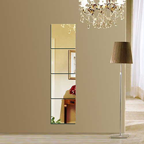  Beauty4U Full Length Tall Mirror Tiles - 12 Inch x 4Pcs Frameless Wall Mirror Set HD Vanity Make Up Mirror for Wall Decor