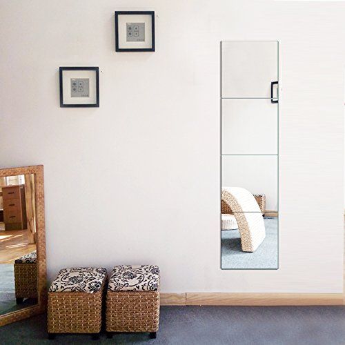  Beauty4U Full Length Tall Mirror Tiles - 12 Inch x 4Pcs Frameless Wall Mirror Set HD Vanity Make Up Mirror for Wall Decor