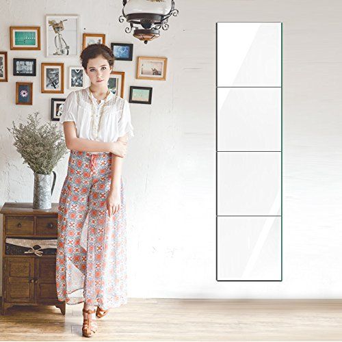  Beauty4U Full Length Tall Mirror Tiles - 12 Inch x 4Pcs Frameless Wall Mirror Set HD Vanity Make Up Mirror for Wall Decor