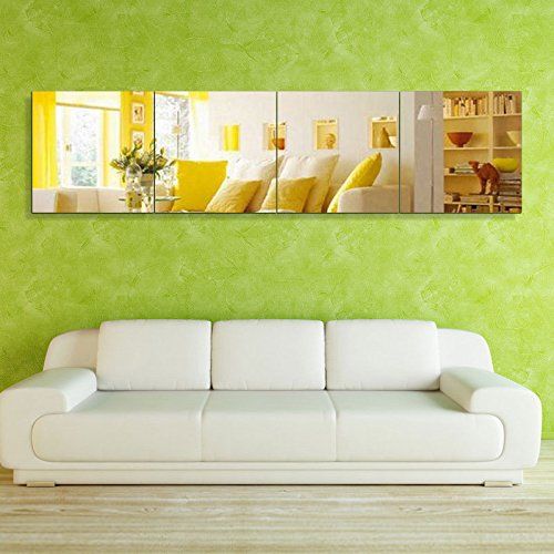  Beauty4U Full Length Tall Mirror Tiles - 12 Inch x 4Pcs Frameless Wall Mirror Set HD Vanity Make Up Mirror for Wall Decor