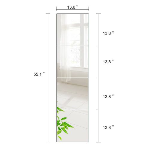  Beauty4U Full Length Tall Mirror Tiles - 12 Inch x 4Pcs Frameless Wall Mirror Set HD Vanity Make Up Mirror for Wall Decor