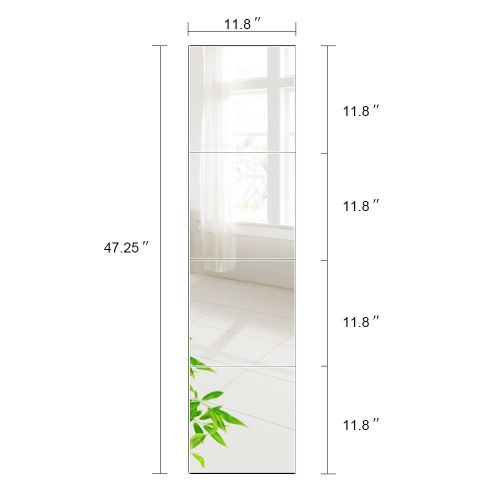  Beauty4U Full Length Tall Mirror Tiles - 12 Inch x 4Pcs Frameless Wall Mirror Set HD Vanity Make Up Mirror for Wall Decor