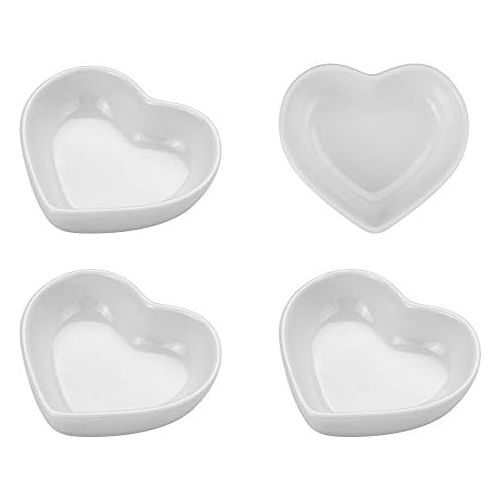  [아마존베스트]Beautyflier Pack of 4 Heart Shaped Ceramic Sauce Dishes Plates Serving Saucers Bowl For Sushi Appetizer Japanese Style Dinnerware Set Snack White Color