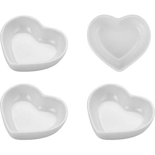  [아마존베스트]Beautyflier Pack of 4 Heart Shaped Ceramic Sauce Dishes Plates Serving Saucers Bowl For Sushi Appetizer Japanese Style Dinnerware Set Snack White Color