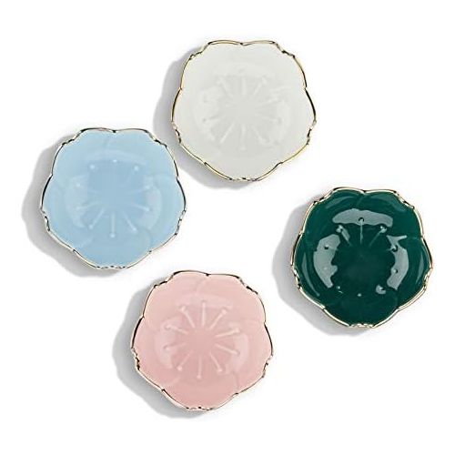  [아마존베스트]Beautyflier Pack of 4 Ceramic Cherry Blossom Pattern Sauce Dishes Plates Serving Saucers Bowl for Sushi Appetizer Snack Dinnerware Set (Cherry Blossom(4 Color))