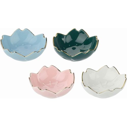  [아마존베스트]Beautyflier Pack of 4 Ceramic Cherry Blossom Pattern Sauce Dishes Plates Serving Saucers Bowl for Sushi Appetizer Snack Dinnerware Set (Cherry Blossom(4 Color))