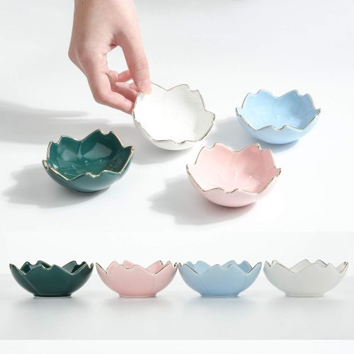  [아마존베스트]Beautyflier Pack of 4 Ceramic Cherry Blossom Pattern Sauce Dishes Plates Serving Saucers Bowl for Sushi Appetizer Snack Dinnerware Set (Cherry Blossom(4 Color))