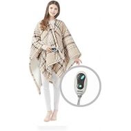 [아마존 핫딜] [아마존핫딜]Beautyrest Ultra Soft Sherpa Berber Fleece Electric Poncho Wrap Blanket Heated Throw with Auto Shutoff, 50 W x 64 L, Tan Plaid