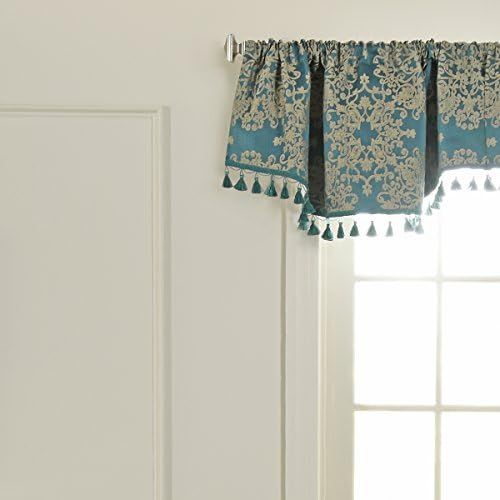 뷰티레스트 Beautyrest Alexina Jacquard Grommet Top Curtains for Kitchen and Living Room, 48 x 18, Peacock