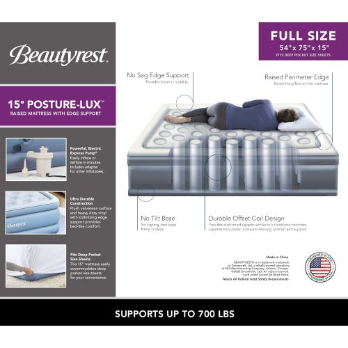 뷰티레스트 Beautyrest Posture Lux Air Bed Mattress with Express Pump and Raised Edge Support, 15 Full